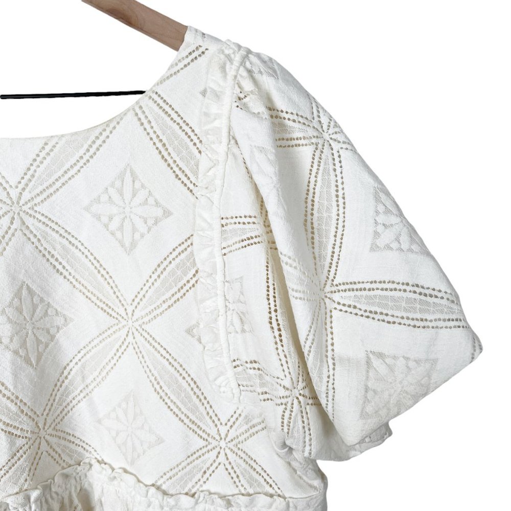 Sézane Livy Dress Parisian Ecru Off White Mix Woven Lace Short Puff Sleeve Mini - Picture 12 of 15